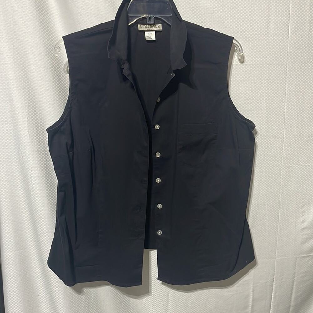 Notations 2x black sleeveless button down blouse shaped fit cotton spandex euc